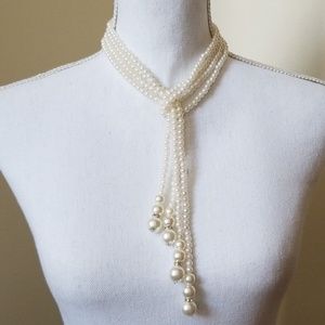 Multi-strand Pearl Lariat Rope Tassel Necklace *NWT